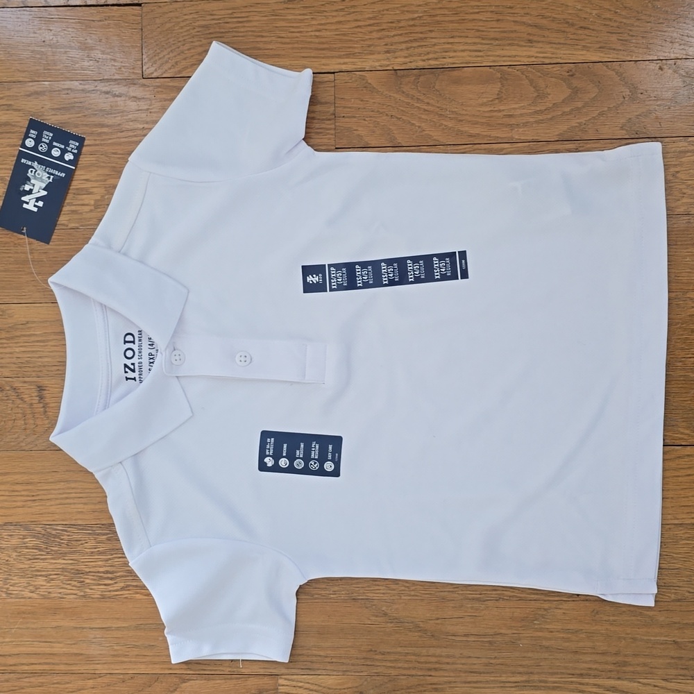 IZOD GIRLS WHITE BUTTON POLO "APPROVED SCHOOLWEAR" TOP SIZE XXS 4/5